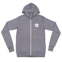 zip up hoodie with thinking big emblem on the back and front