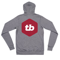 zip up hoodie with thinking big emblem on the back and front