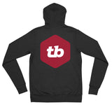 zip up hoodie with thinking big emblem on the back and front