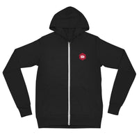 zip up hoodie with thinking big emblem on the back and front