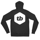 zip up hoodie with thinking big emblem on the back and front