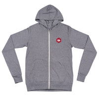 zip up hoodie with thinking big emblem on the back and front