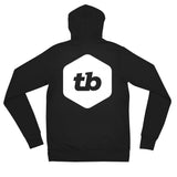 zip up hoodie with thinking big emblem on the back and front