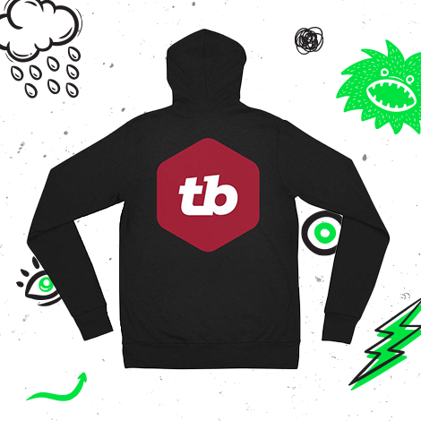 zip up hoodie with thinking big emblem on the back and front