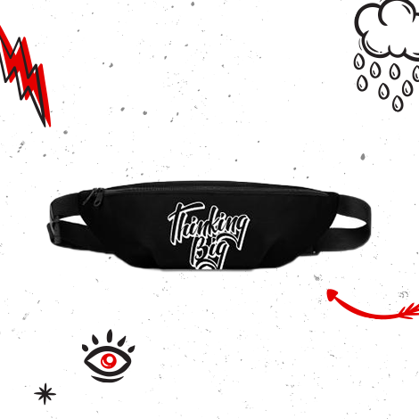 mockup image of thinking big script fanny pack