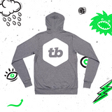 zip up hoodie with thinking big emblem on the back and front